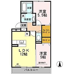 JR山陽本線 東尾道駅 徒歩35分の賃貸アパート 2階2LDKの間取り