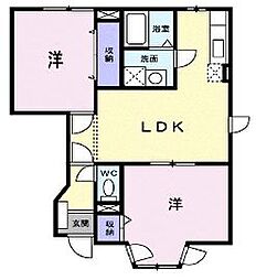 JR山陽本線 大門駅 徒歩17分の賃貸アパート 1階2LDKの間取り