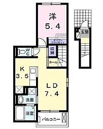 JR山陽本線 東尾道駅 徒歩29分の賃貸アパート 2階1LDKの間取り