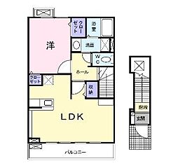 JR山陽本線 東福山駅 徒歩22分の賃貸アパート 2階1LDKの間取り