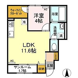 GardenHills東手城 1LDKの間取図画像