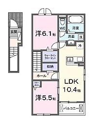 福山市高西町川尻アパート 2LDKの間取図画像