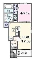 福山市高西町川尻アパート 1LDKの間取図画像