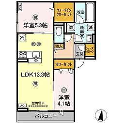 福山市南蔵王町1丁目アパート 2LDKの間取図画像