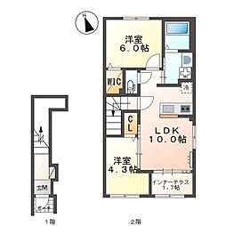 福山市東川口町3丁目アパート 2LDKの間取図画像