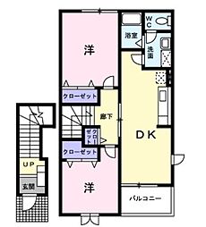 コージーハウス石井C 2DKの間取図画像