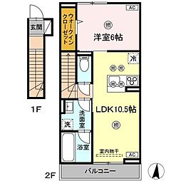 福山市新市町大字新市アパート 1LDKの間取図画像