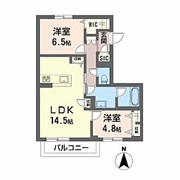 福山市大門町1丁目アパート 2LDKの間取図画像