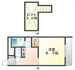 レオパレスヴェルドミールMIKI 1Kの間取図画像