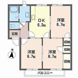 フレグランスみどりA 3DKの間取図画像