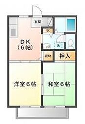 サンライフ中川A 2DKの間取図画像