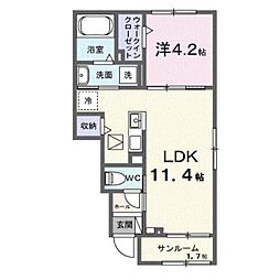 福山市吉津町アパート 1LDKの間取図画像