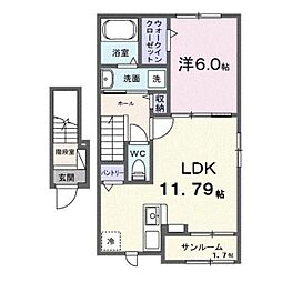 福山市吉津町アパート 1LDKの間取図画像