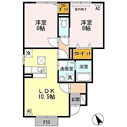 サニーコート水呑B 2LDKの間取図画像