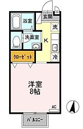 ヴィラ2 1Kの間取図画像