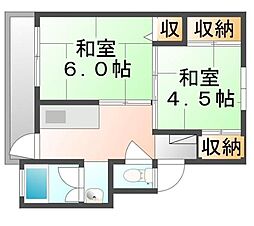 ビレッジハウス神辺第二宿舎2 2Kの間取図画像