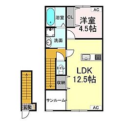 福山市松永町4丁目アパート 1LDKの間取図画像