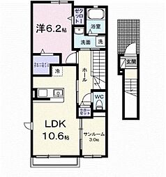 福山市引野町3丁目アパート 1LDKの間取図画像