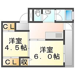 ビレッジハウス真備第二3号棟 2Kの間取図画像