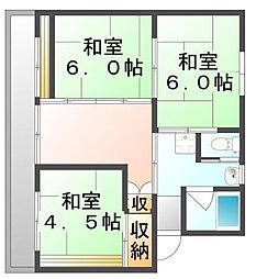 ビレッジハウス三原筆影1号棟 3DKの間取図画像