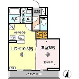 福山市手城町4丁目アパート 1LDKの間取図画像