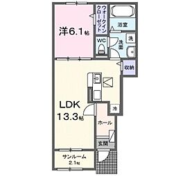 福山市高西町3丁目アパート 1LDKの間取図画像