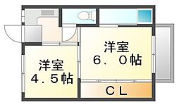 ビレッジハウス槌ヶ原1号棟 2Kの間取図画像