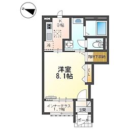 福山市日吉台3丁目アパート 1Kの間取図画像