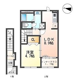 福山市日吉台3丁目アパート 1LDKの間取図画像