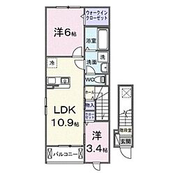 福山市西深津町1丁目アパート 2LDKの間取図画像