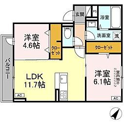 福山市多治米町3丁目アパート 2LDKの間取図画像