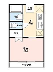 リバーサイド嶺田 1Kの間取図画像