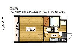 エチュード 1Kの間取図画像