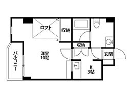パラドール恩地 1Kの間取図画像