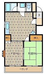 プラザエノモトII 1階2DKの間取り