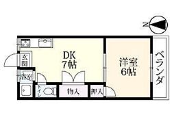 コーポ鍋島 2階1DKの間取り