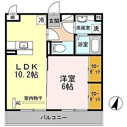 リアンジェル 3階1LDKの間取り