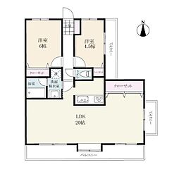 プリンスマンション神野東 2階2LDKの間取り