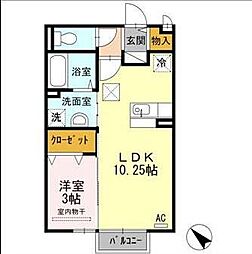 ジェネス南佐賀 1階1LDKの間取り