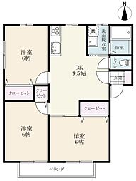 野田アパート1 3DKの間取図画像