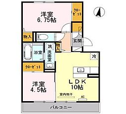 ラ・カーサミーアD 2LDKの間取図画像
