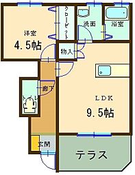パルティールB 1LDKの間取図画像