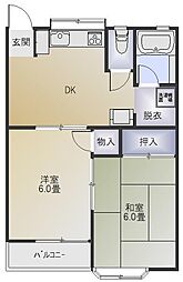 グレースコート2 1階2DKの間取り