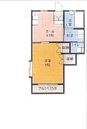 グラディールセントラルII 2階1Kの間取り