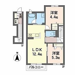シャーメゾン上河原西 B棟(BELS認証) 2LDKの間取図画像