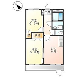 ノーブルパレス 2DKの間取図画像