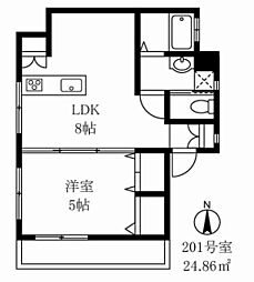 ハイツ田辺 2階1LDKの間取り