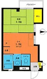 東急池上線 石川台駅 徒歩5分の賃貸マンション 4階1DKの間取り