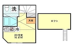 ベルエクラ羽田II 201 2階ワンルームの間取り
