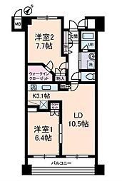 グランデュール千鳥 4階2LDKの間取り